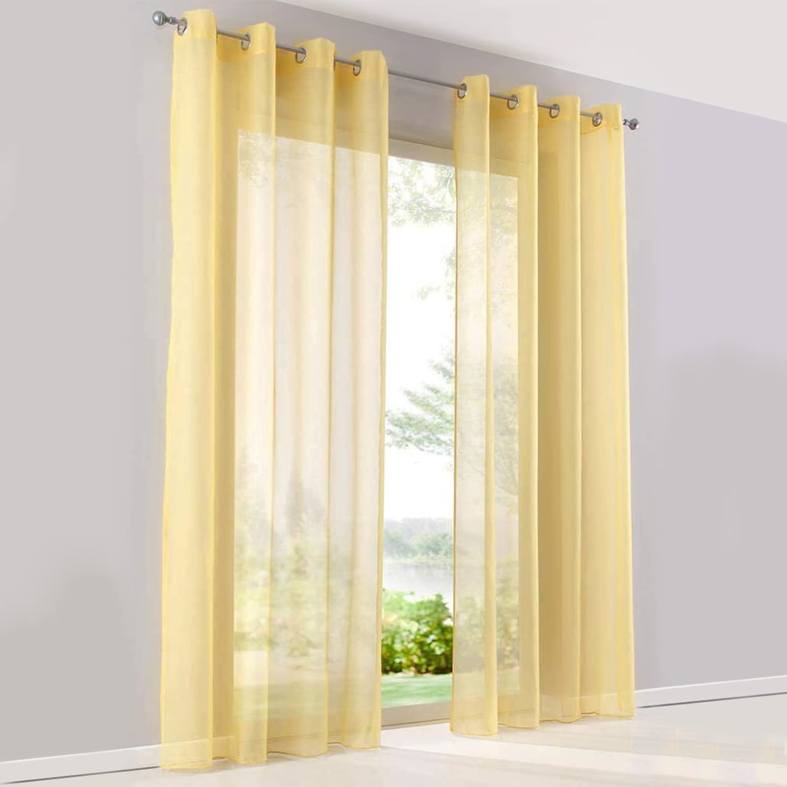 SIMPVALE Sheer Voile Curtains, High Density Terylene, Eyelet, Yellow, 55" x 57", 2 Panels, Bedroom, Living Room