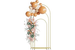 Aienvey Wedding Arch Set of 3, Gold Metal Arch Backdrop Stand, Balloon Arch Stand Wedding Arch Frame for Ceremony Decoration (Gold, 6FT, 5FT, 4FT Backdrop)