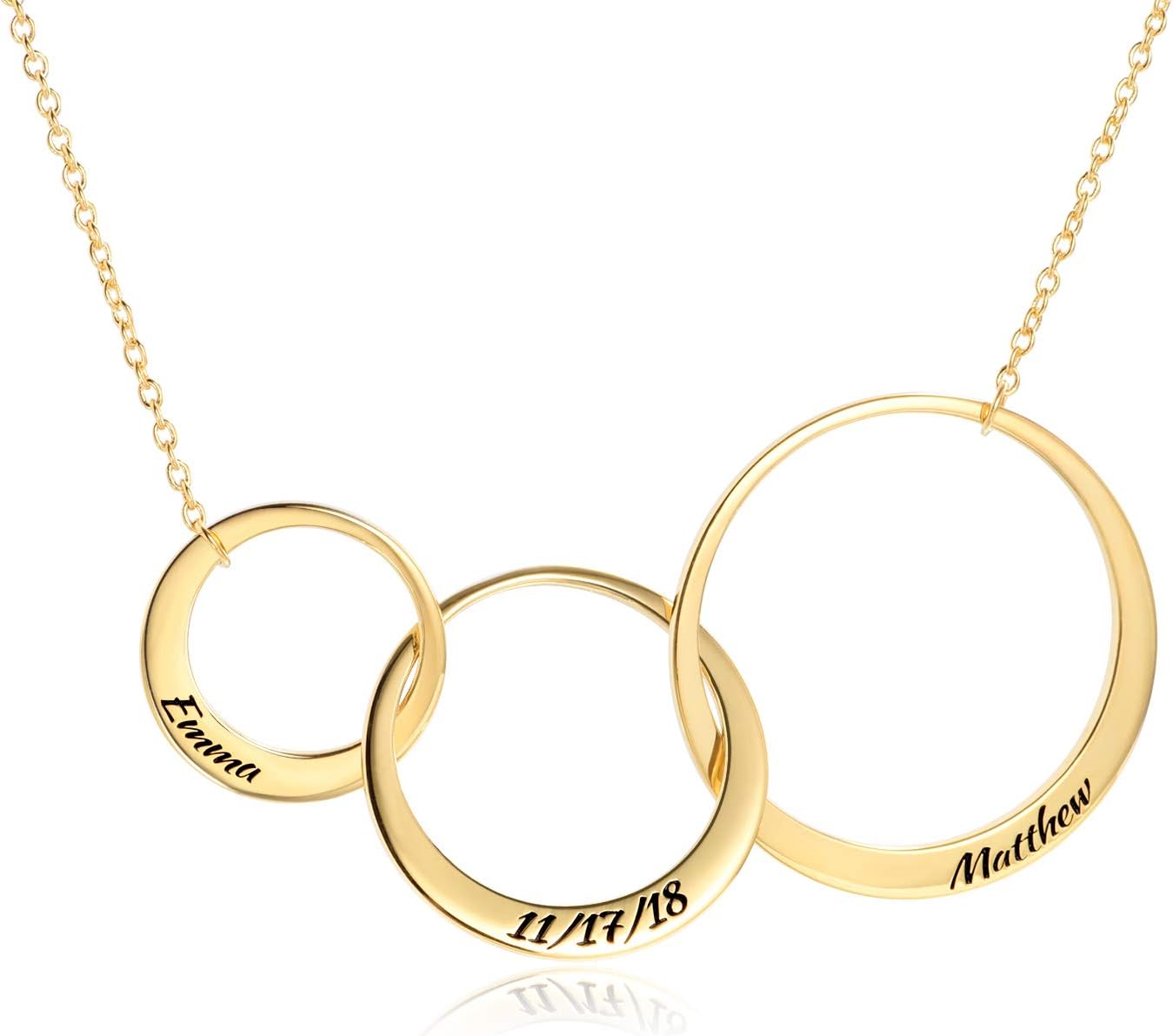 Personalized Name Karma Generation Friendship Necklace Interlocking Infinity Circle Pendant for Sisters, Grandma, Mother & Granddaughter Family Bonds Gift