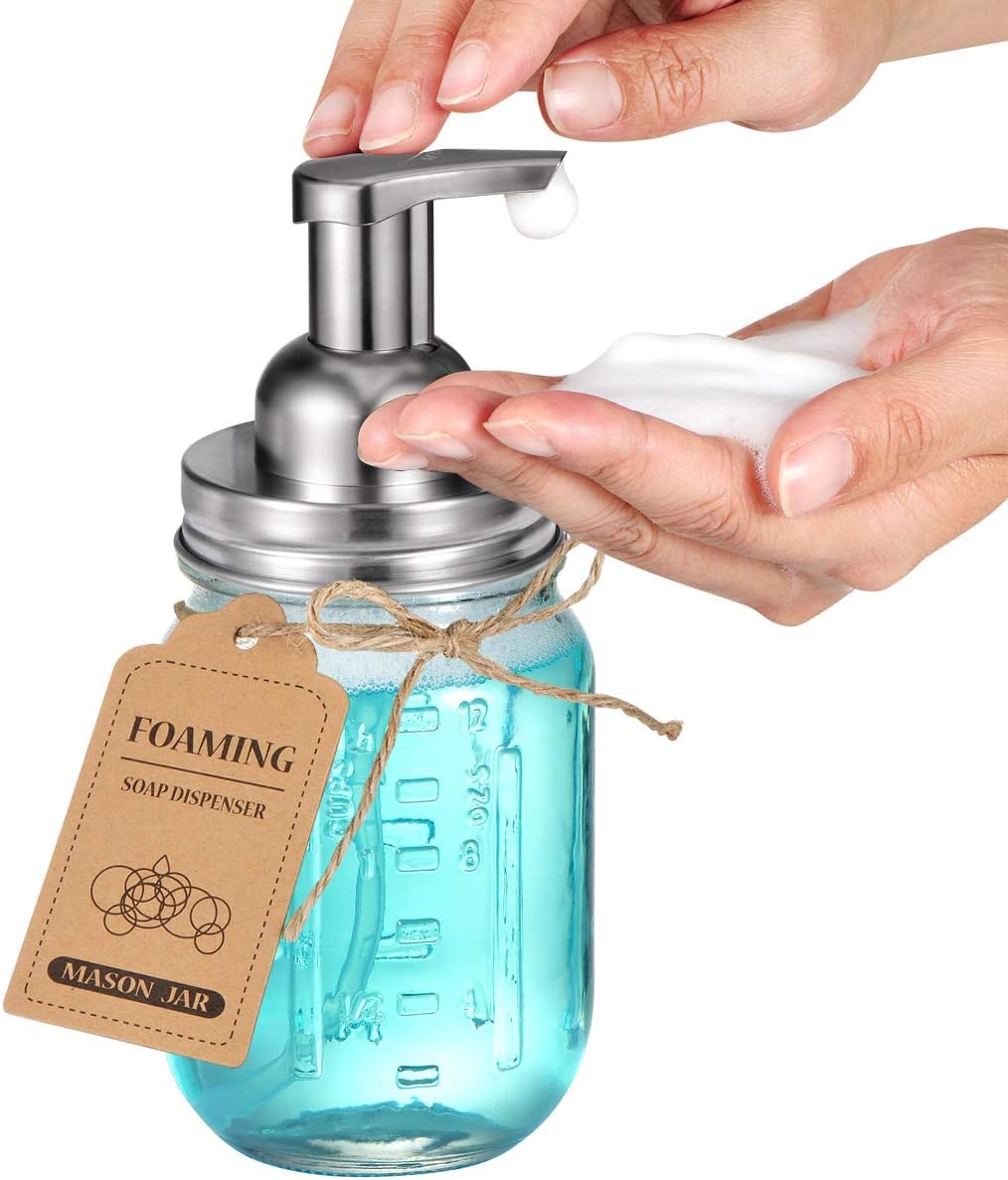 Mason Jar Bathroom Accessories Set(4 Pack) - Foaming Soap Dispenser&Qtip Holder Set&Toothbrush Holder-Rustic Farmhouse Decor Bathroom Organizer Apothecary Jar Country Countertop (Brushed Nickel): Home & Kitchen