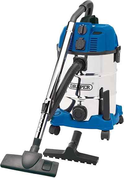 Draper 1600W Wet Dry 30L Vacuum Cleaner w/ Power Socket Hose Accessories