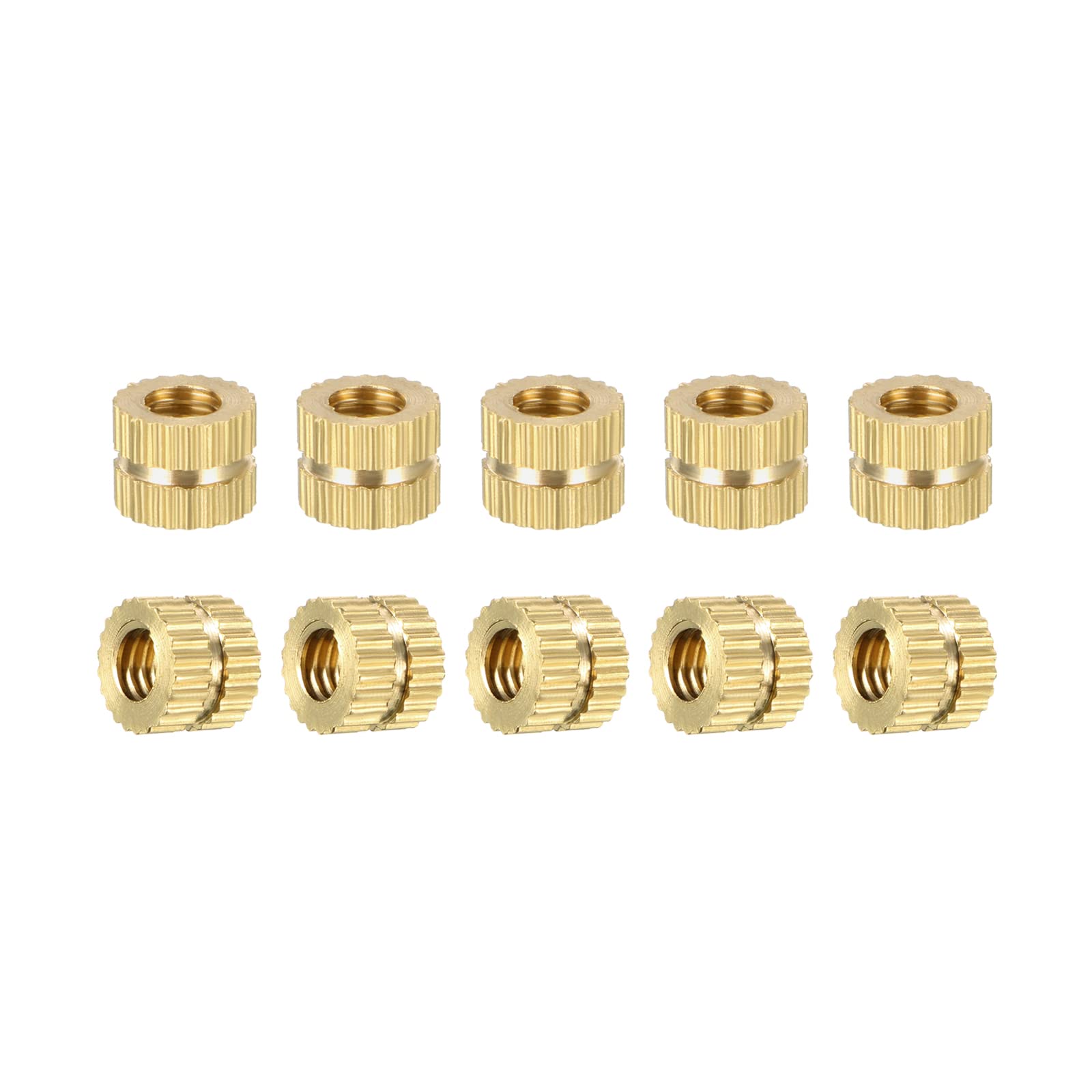 DTGN M4x5x6.4mm(IDxLxOD) Knurled Insert Nuts - 100 Pack - Good for Plastic Shells - Brass Female Thread Heat Set Inserts Embedment Nut