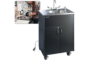 Ozark River Portable Sinks Premier S1, Black Laminate-Stainless Countertop & Basin, Self Contained Sink, Hand Washing Station, Portable Sink with Hot Water, Portable Sink Hand Wash Station