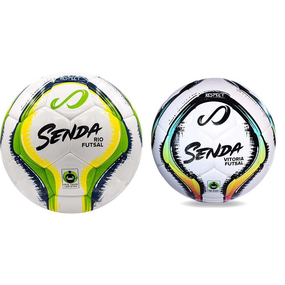 SENDA Rio Match Futsal Ball, Fair Trade Certified, Green/Yellow, Size 4 (Ages 13 & Up) & Vitoria Premium Match Futsal Ball, Fair Trade Certified, Red/Light Blue, Size 4 (Ages 13 & Up) Image