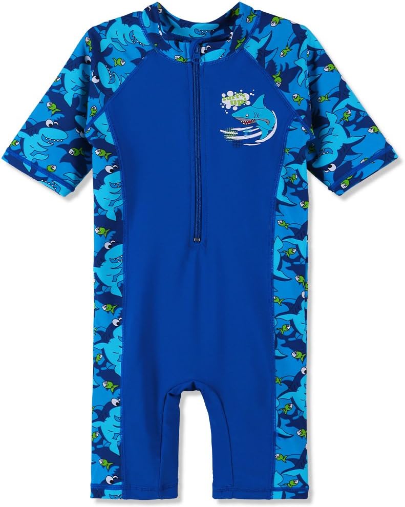 HUAANIUEBoys One Piece Swimsuit 3-10Y 50+UV Swimming Costume Outfits Short Sleeve Swimwear Surfing Navy Blue Sun Protection Swim Clothes Children