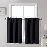 Gwine Black Blackout Curtains 36 Inches Long 2 Panels for Kitchen | Light Blocking, Rod Pocket, Small Window, Half Window, Tiers, W30 x L36, Bathroom, Basement, Over Sink
