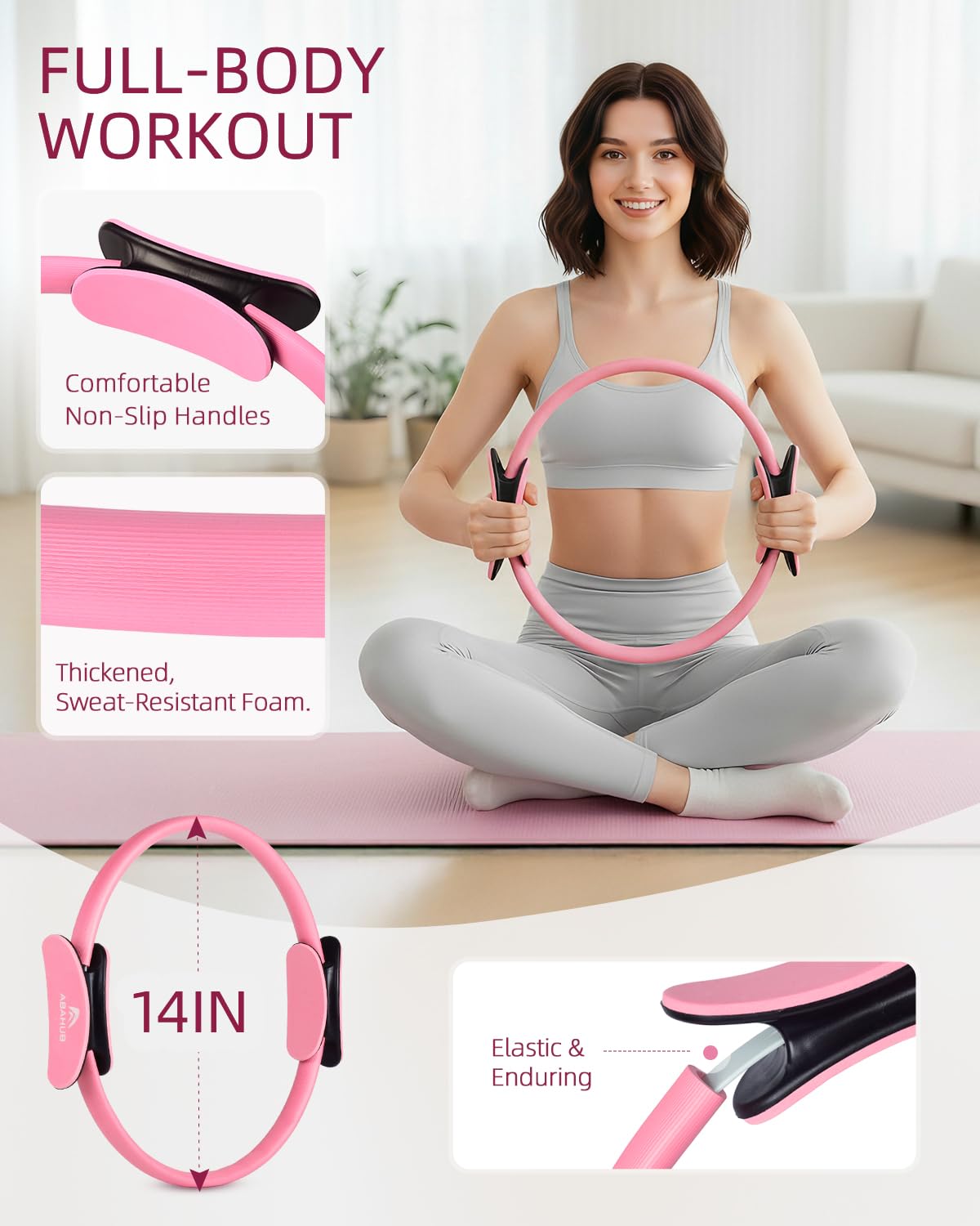 Condition photo showing New/Like New for abahub pilates ring set, home workout pilates equipment, 14”magic circle, yoga ball, resistance band