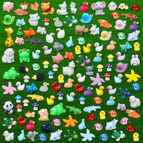 EKisemio 130pcs Mini Resin Animals Figures to HideTiny Resin Figurines Animals for Dollhouse Fairy Garden Kit Accessories Aquarium Decor Micro Landscape Ornaments Potted Plant Crafts