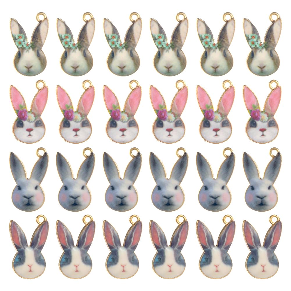SUNNYCLUE 1 Box 40PCS Easter Bunny Charm Bunny Charms Bulk Rabbit Animal Easter Flower Printed Cute Cartoon Kawaii Alloy Metal Charms for jewellery Making Charms Earrings Necklace Bracelets DIY Crafts