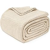 Joydeco 100% Cotton Muslin Throw Blanket for Couch Bed and Sofa, 4-Layer Lightweight and Breathable Soft Gauze Blanket for All Season, Luxury Throws Cotton Blanket Gift(Light Tan, 50"x70")
