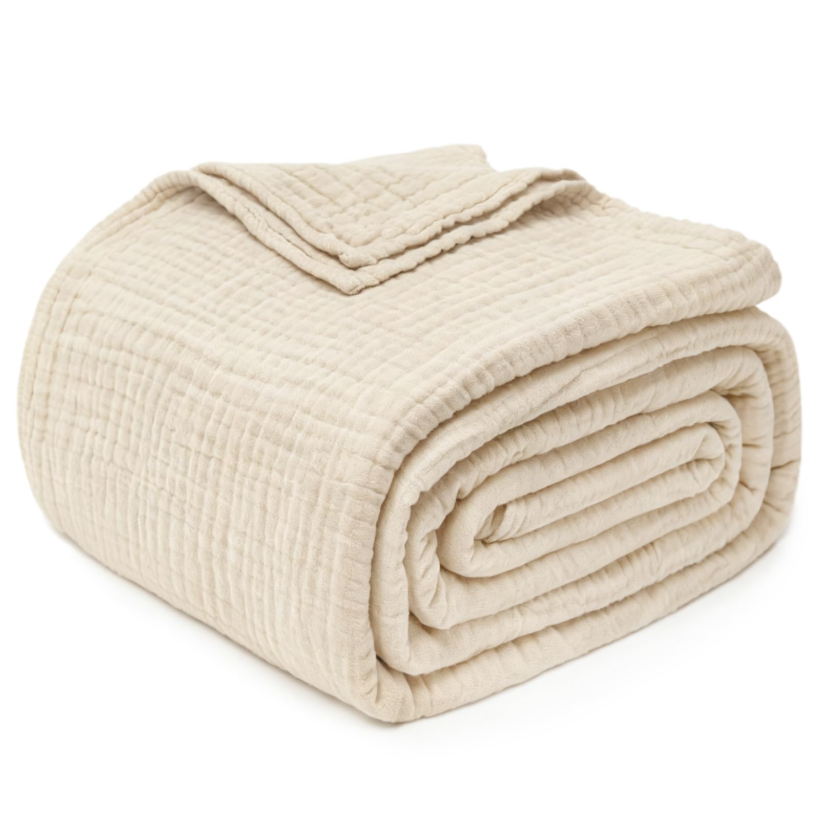 Photo 1 of **********SIMILAR********** Joydeco 100% Cotton Muslin Throw Blanket for Couch Bed and Sofa, 4-Layer Lightweight and Breathable Soft Gauze Blanket for All Season, Luxury Throws Cotton Blanket Gift(Light Tan, 90"x90")