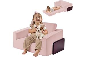 UBINGSOPA Kids Couch, 2-in-1 Sturdy Soft Toddler Couches That Fold Out for Playroom, Kids Chairs Comfy Toddler Wooden Frame