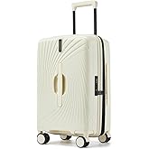 Hulsin 20 Inch Expandable Carry on Luggage, Hardside Lightweight Spinner Suitcase TSA Lock, 22x14x9 Airline Approved Hard Shell Expandable Travel Luggage with 20% More Capacity (White, 20 Inch)