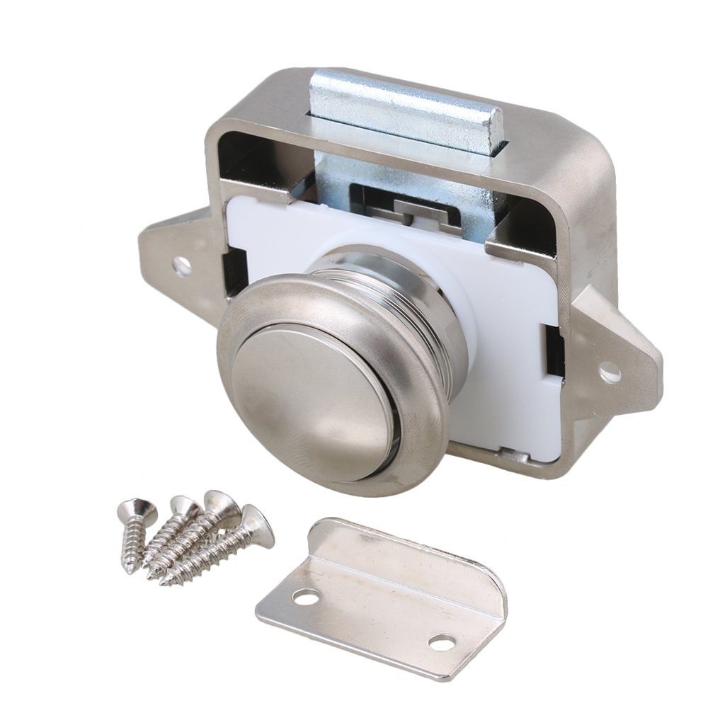 BQLZR 26mm Opening Hole Pearl Nickel Keyless Push Button Cabinet Latch Knob for RV/Motorhome Caravan Boat Cupboard Cabinet Door — image 1