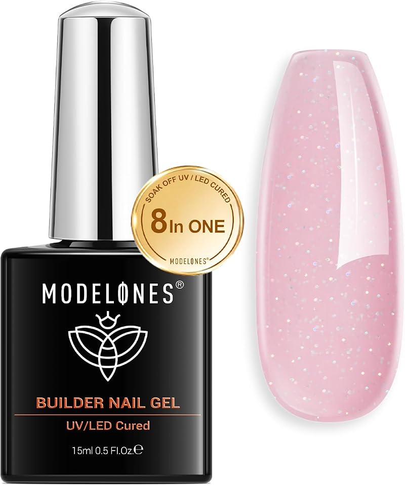Modelones Builder Nail Gel Nude Glitter Pink 8-in-1 15ML