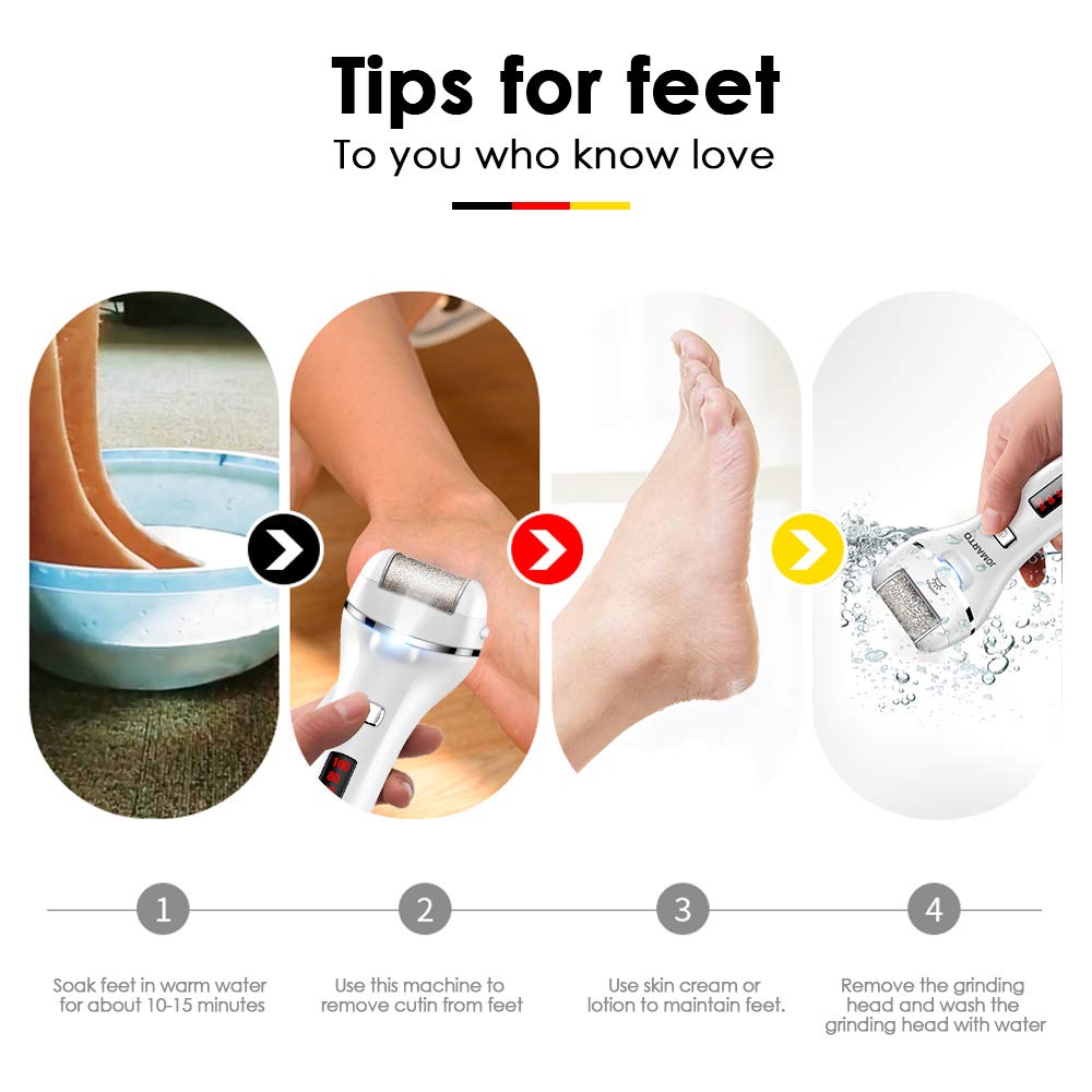 Callus Remover for Feet, Electric Foot File Rechargeable Pedicure Tools, JOMARTO Professional Callous Remover Kit with 3 Coarse Roller Heads, LED Light, 2 Speeds for for Cracked Heels and Dead Skin : Beauty
