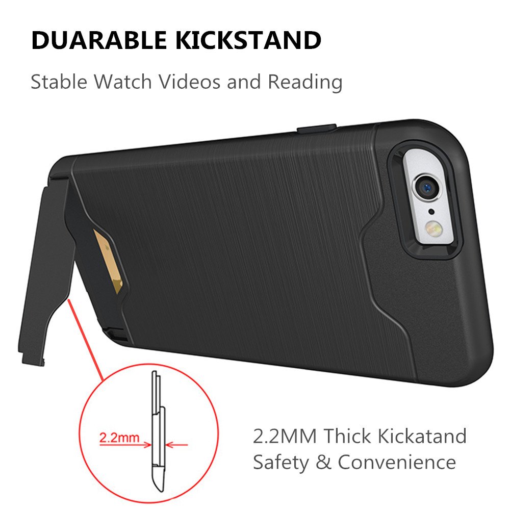 iPhone 6 Cases,[Card Slot] [KickStand] Se7enline Dual Layer Soft TPU&Hard PC Shockproof Anti-Scratch Case Cover with Card Holder for iPhone 6/6S 4.7 inch Black