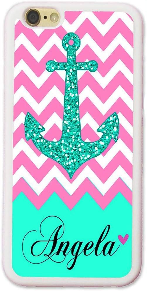 iPhone Xs Max Case, iPhone 10S Max Case, ArtsyCase Pink White Chevron Mint Anchor Monogram Personalized Name Phone Case for iPhone Xs Max and iPhone 10S Max (White)