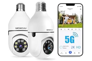 WESECUU Light Bulb Security Camera, 2K Bulb Security Camera 5G/2.4GHz,Security Cameras Wireless Outdoor with Automatic Human Detection,Motion Detection,Color Night Vision Bulb Camera Compatible with Alexa