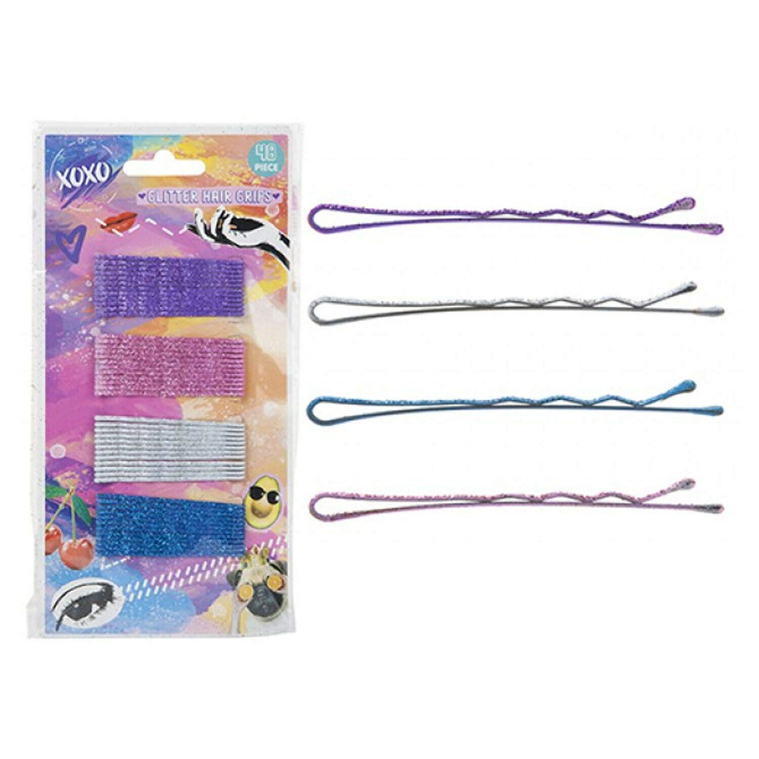 48 x Glitter Hair Grips Clips Bobby Bun Waved Pins Girls Accessory