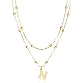 MBW Layered Initial Necklaces for Women, Dainty 14K Gold Plated A-Z Beaded Pendant Letter Charm Necklace Personalized Name Necklaces for Women Trendy Jewelry Gift