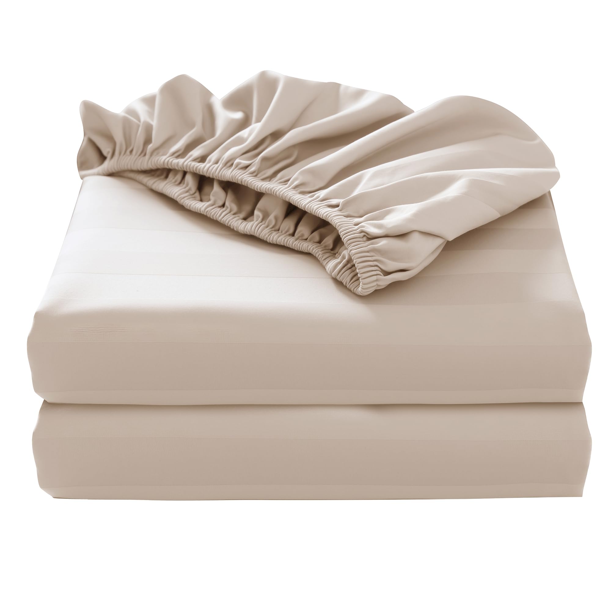 2-Pack Pure Cotton Twin XL Bottom Sheet for Adjustable Bed Split King, 600 TC 16" Deep Pocket Egyptian Cotton Fitted Sheet (2-Pack, Twin XL, Stripted Beige)