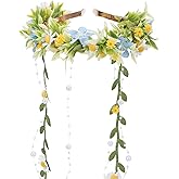 KorViSHOW Blue Fairy Flower Headpeice, Woodland Fantasy Forest Elf Floral Crown, Daisy Flower Headband with Vines for Women Renaissance Renfaire Costume Halloween Cosplay Party Hair Accessories