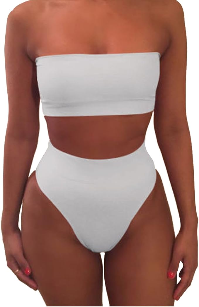 NE Norboe Strapless Two Piece Bathing Suit Sexy Cute High