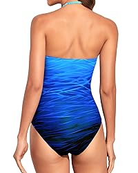 Holipick Women Blue Gradient One Piece Swimsuits