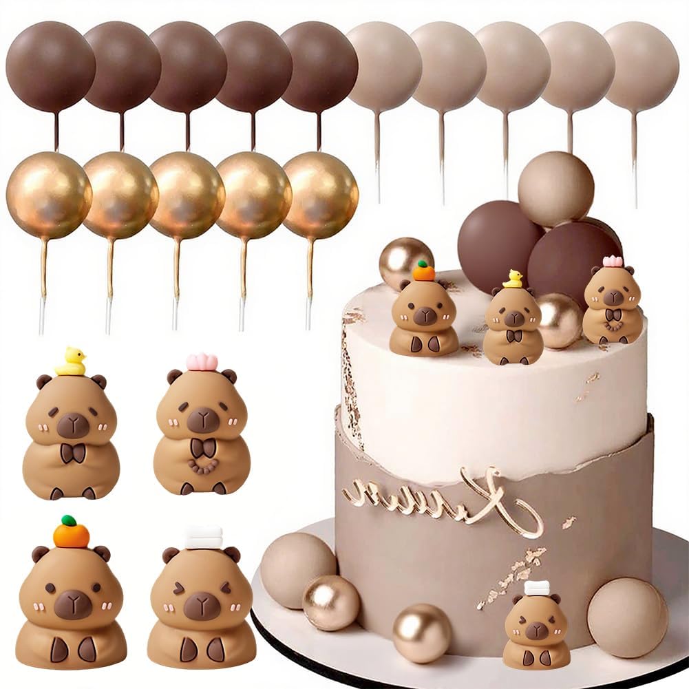 Capybara Cake Decoration Set, Capybara Birthday Cake Toppers, Animals Cupcake Decoration Supplies - Suitable for Themed Birthday Parties and Weddings (D)