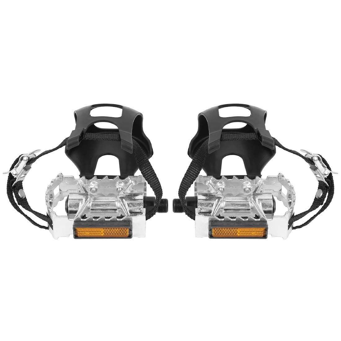 X AUTOHAUX Pair Bicycle Pedals with Toe Clip Foot Strap Reflective Strap