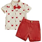 Thorn Tree Toddler Boy Valentines Day Outfit Bow Tie Short Sleeve Shirt Baby Shorts Gentleman Suit Valentines Clothes