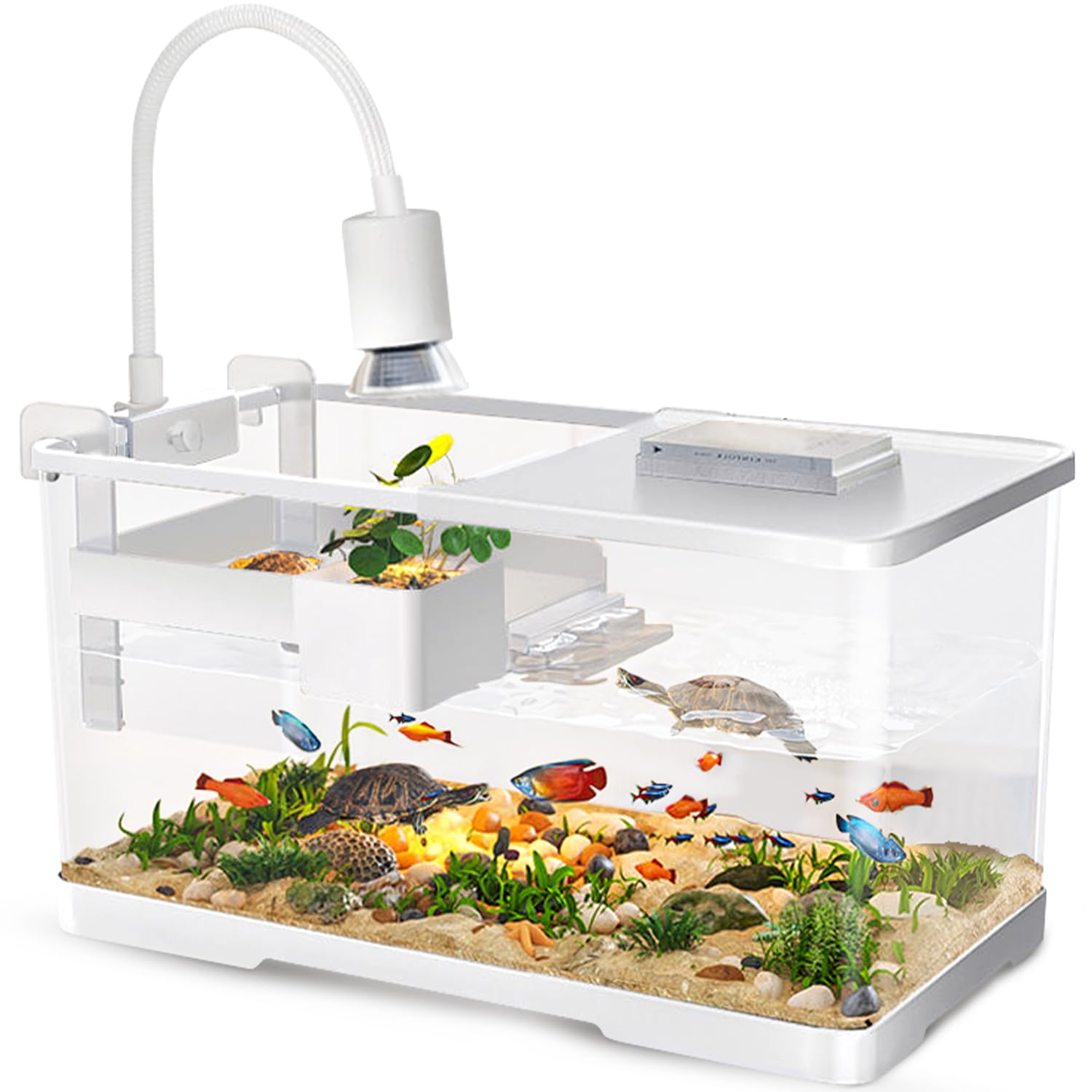 Photo 1 of (Tank + Light + Filter + Filter Balls) Turtle Tank Kit, Turtle Tank Starter Kit,Bottom Drainage, Multi-Function Areas for Turtles, Crabs,Fishes, Amphibians,Reptiles. (15.75 x 8.64 x 8.64 Inch)