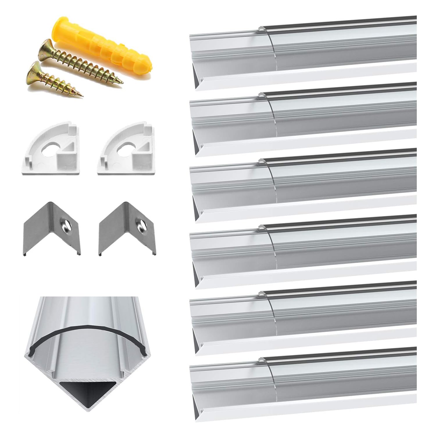 Chesbung 6 Pack 1Meter/3.3ft V-Shape Led Aluminum Channel, Aluminum Profile with Cover, LED Channels and Diffusers with End Caps and Mounting Clips for Flex/Hard LED Strip Light