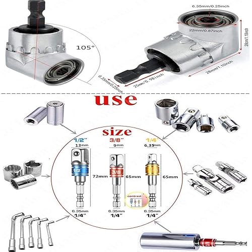 Impact Grade Driver Sockets Adapter Extension Set Drill Bit+Right