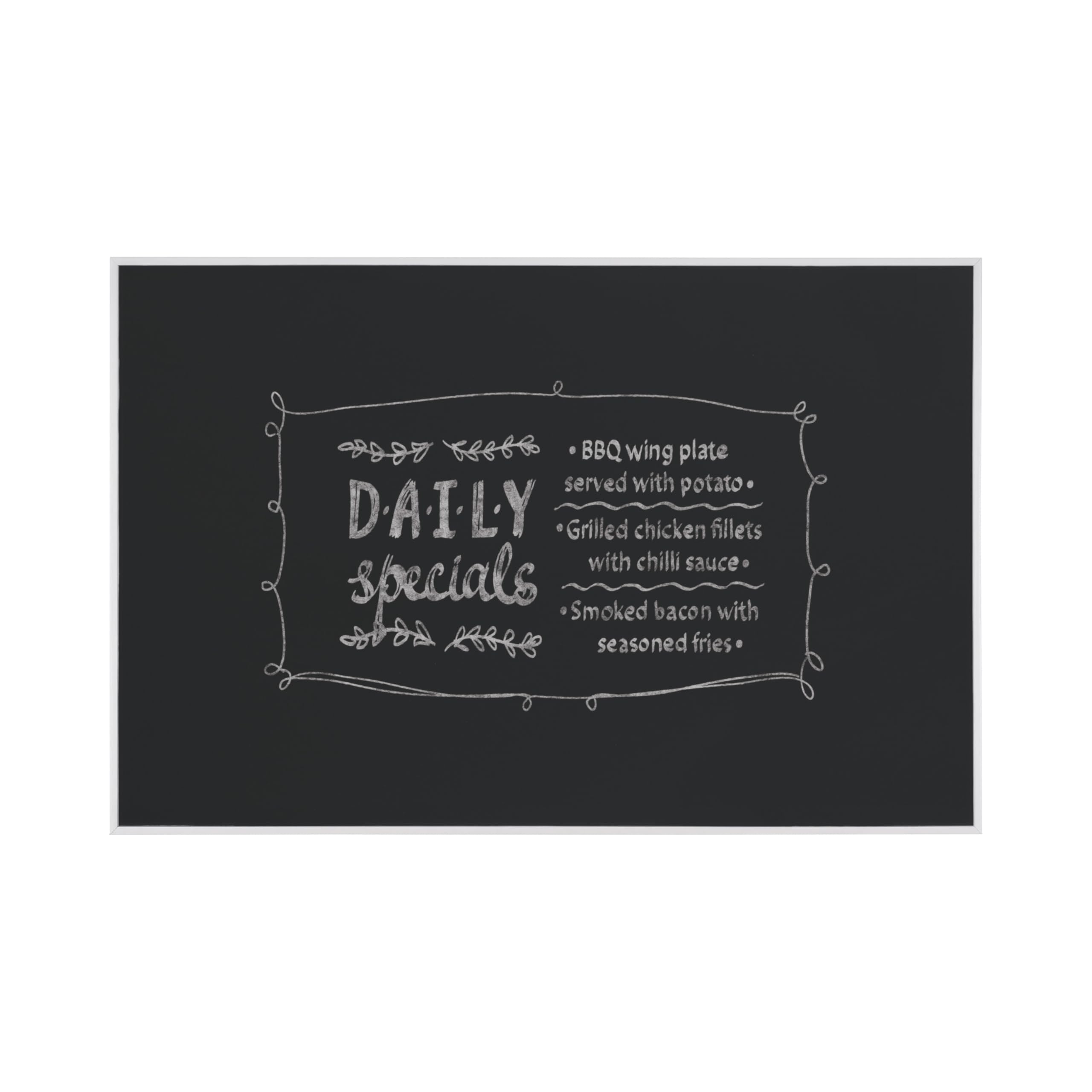Bi-Office Chalkboard, Black Non Magnetic Surface, White Lined MDF Frame, 88.5 x 58.5 cm