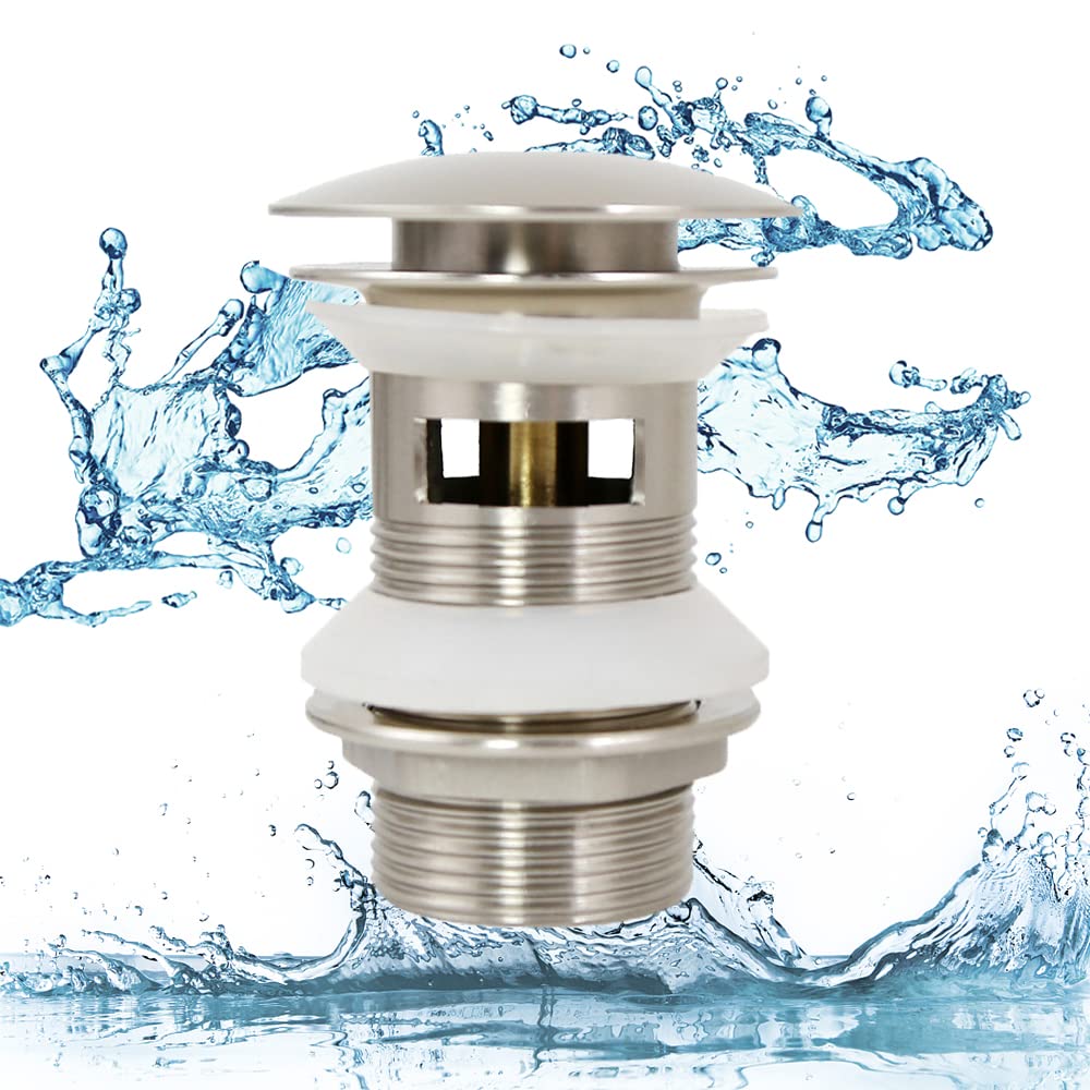 Basin Sink Waste, Waste Slotted Basin Sink, Pop Up Basin Sink Waste, Copper Unslotted Pop Up Sprung Plug Basin Sink without Overflow for Bathroom, Washbasin, Sink Basin (Style C)