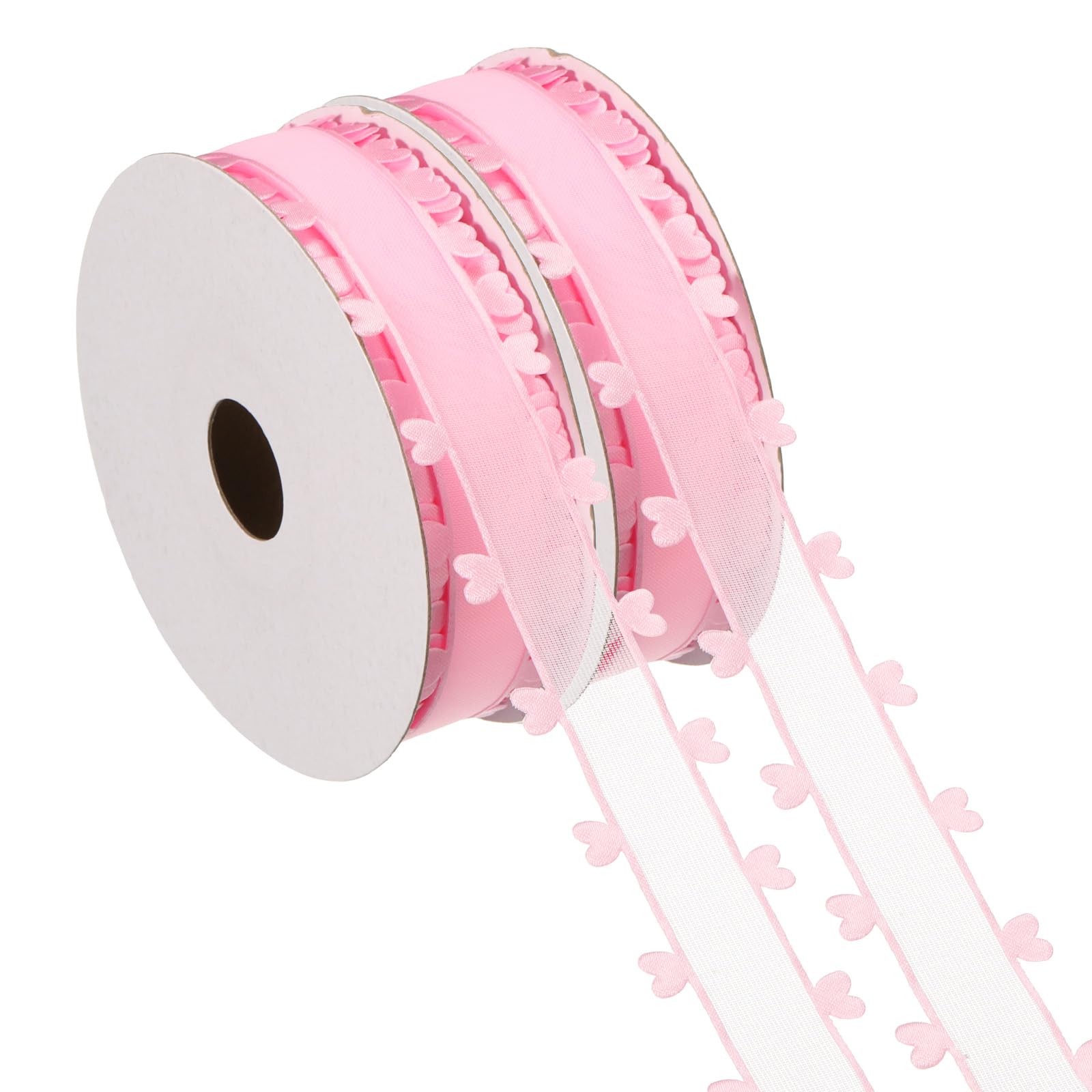 PATIKIL 1Inch x 20Yard Organza Chiffon Ribbon, 2 Rolls Sheer Heart Decorative Ribbon for Valentine's Day Gift Wrapping Bouquet Bows Craft DIY Decoration, Pink