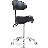 Antlu Saddle Stool Rolling Chair with Back Support,Esthetician Tattoo Dental Stool Chair,Lash Chairs for Eyelash Tech Massage Salon(Black,with Backrest)