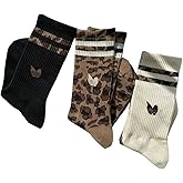 Milumia Women's 3 Pairs Leopard Print Crew Socks Novelty Funny Casual Ankle Socks