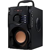 VIGROS Bluetooth Speaker, Portable Wireless Speaker with Subwoofer Heavy Bass, FM Radio with LED, Remote Control, Phone Holder, MP3 Player for Party, Christmas, Indoor Outdoor, Mobile PC