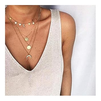 Moon And Star Layered Necklace : Amazon Com Baublestar Fashion Layering Star Moon Charm Pendant Tassel Necklace Gold Chain Choker Collar Multi Layered Statement Jewelry For Women Girls Ban0024 Jewelry - Women love heart ,star and moon layer crystal pendant necklace choker.