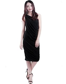 HDE Women’s One Shoulder Midi Cocktail Dress Ruched Side