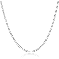 Luxfine 3mm Tennis Necklace for Women & Men, 14K White Gold Plated