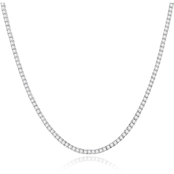 Luxfine 3mm Tennis Necklace for Women & Men, 14K White Gold Plated