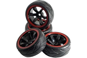 SHARE GOO ShareGoo 12mm Hex Wheel Rims & Rubber Tires Compatible with Redcat HPI Tamiya HSP RC 1/10 on-Road Racing Touring Car (Pack of 4)