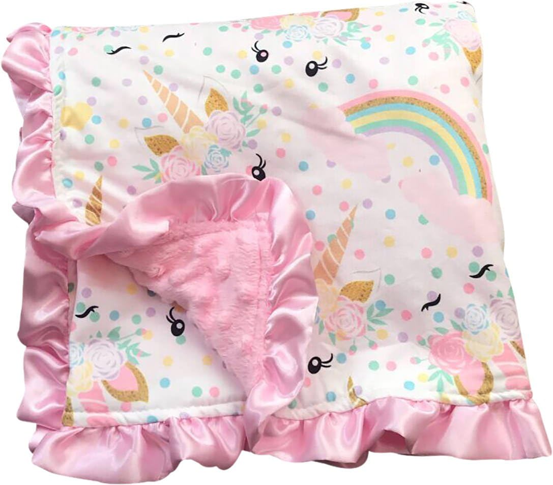 FokifoulAKI_Dress Unicorn Kids Blanket Soft Minky Double Layer Baby Blankie 31" by 31" PP300030