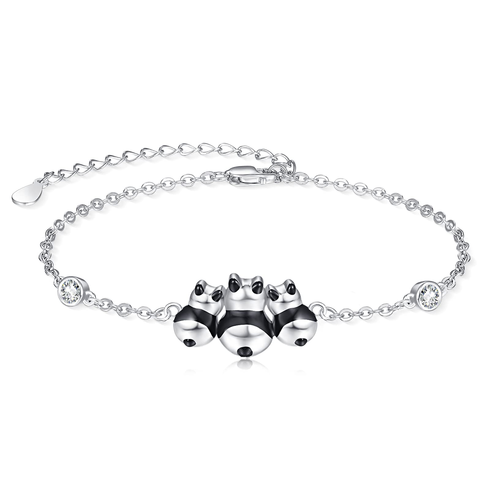 KINGWHYTE Panda Bracelet 925 Sterling Silver Animal Bracelet Cute Panda Charm Bracelets Jewellery Birthday Christmas Gifts for Women Girls