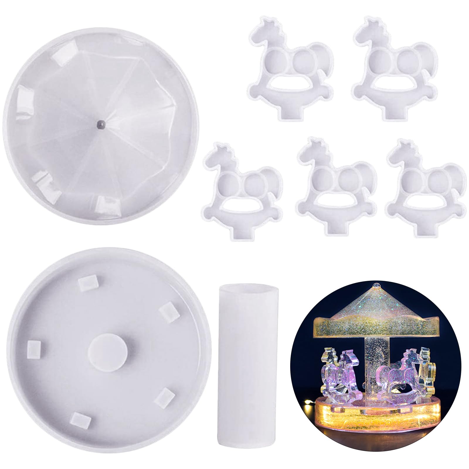 SacJkt Christmas Carousel, Epoxy Resin Kit, Resin Moulds Silicone, Carousel Horse Resin Moulds for DIY Resin Casting, Party, Wedding, Home Decor, Romantic Gift for Birthday and Christmas