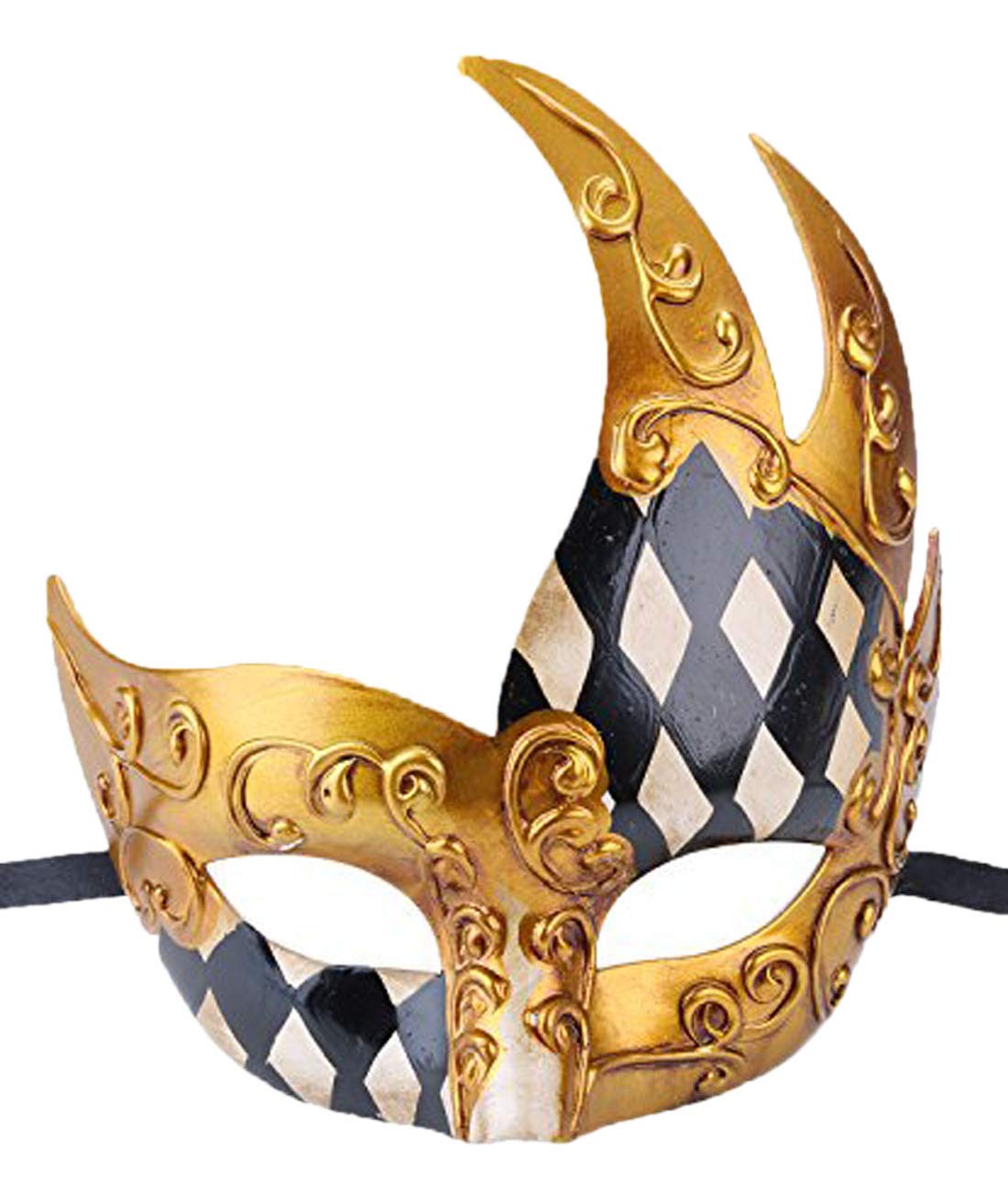 Coolwife Men's Masquerade Mask Vintage Venetian Checkered Musical Party Mardi Gras Mask (White/Black) — image 1